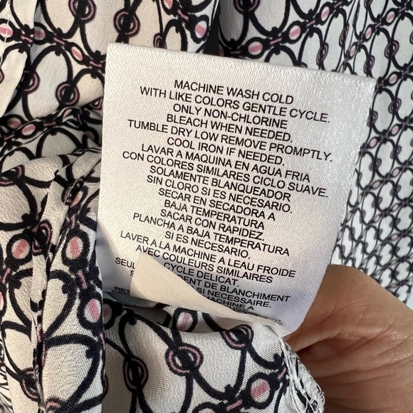 Jones New York long roll tab sleeve front pockets v neck blouse brown pink XL - Picture 7 of 8